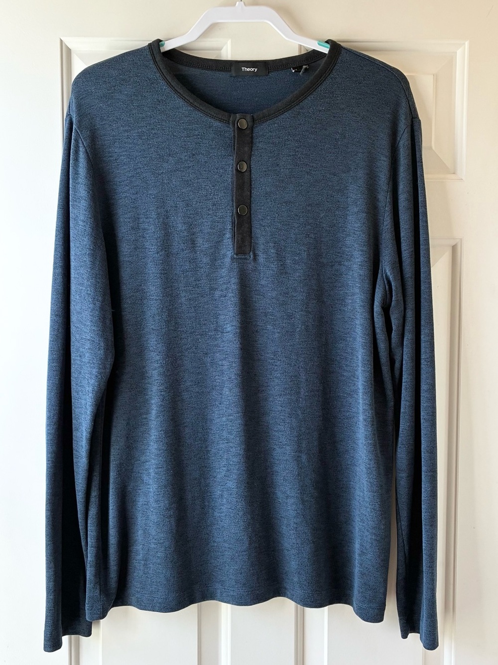 Theory Men's Long Sleeve Henley Shirt Quarter Button Closure Dark Blue Size XL